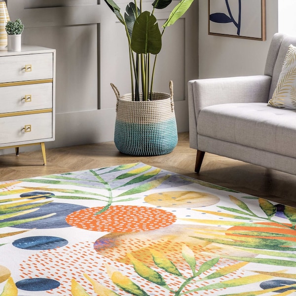 Amelia Machine Washable Tropical Area Rug 8ft X 10ft